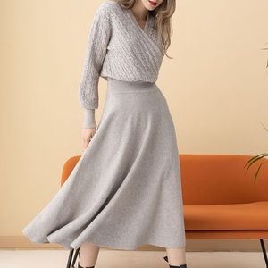 NWT Set! Wrap front Crop Sweater and Knit A-Line Midi Skirt in color Linen